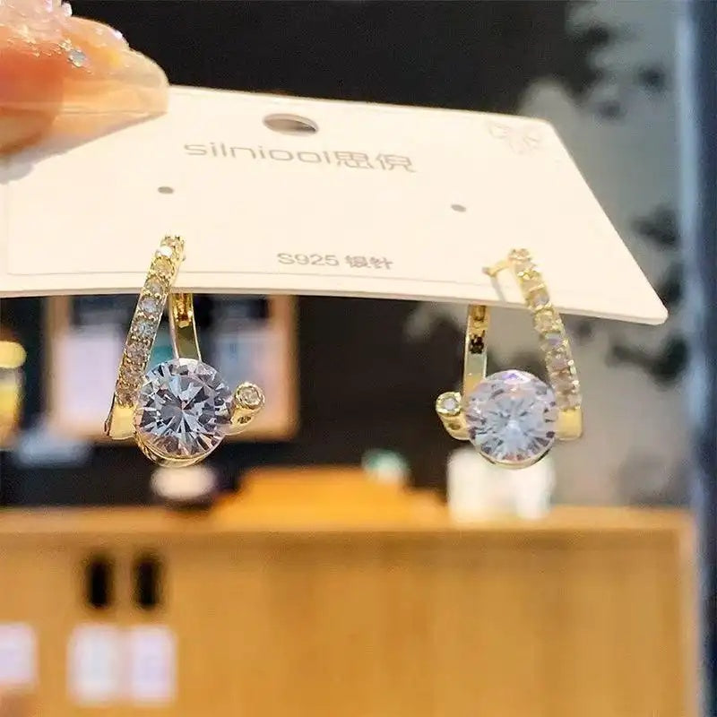Blue Crystal Crescent Hoop Earrings