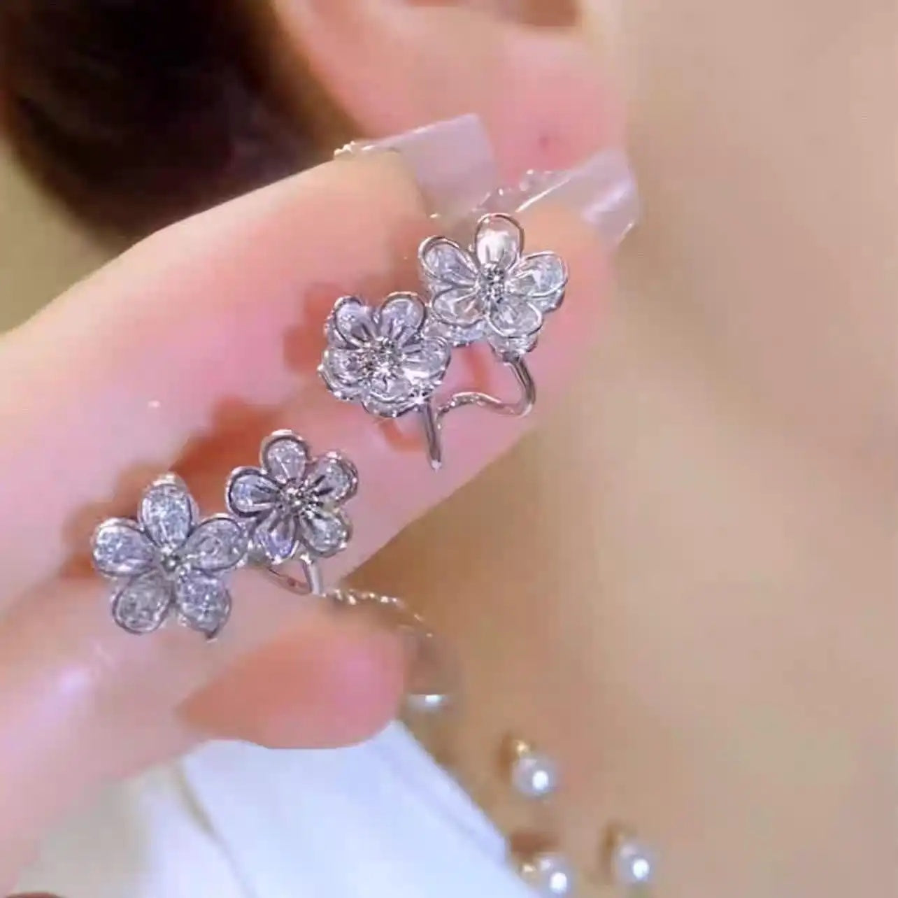 Blue Crystal Flower Cluster Stud Earrings
