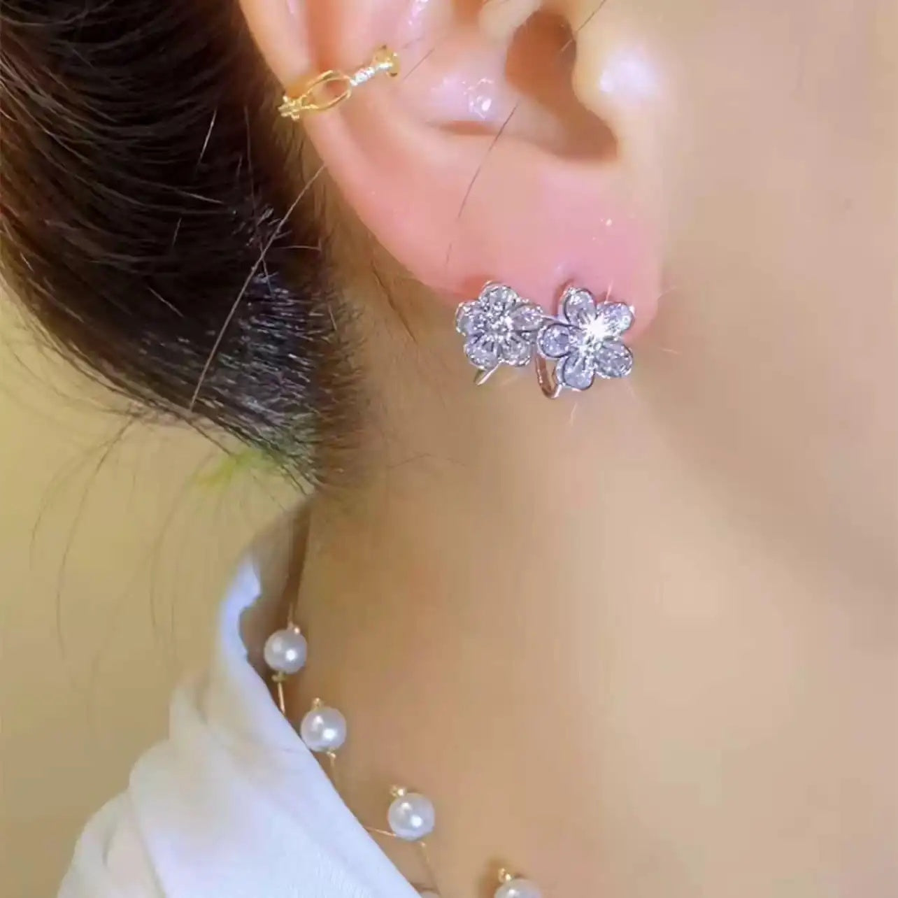 Blue Crystal Flower Cluster Stud Earrings