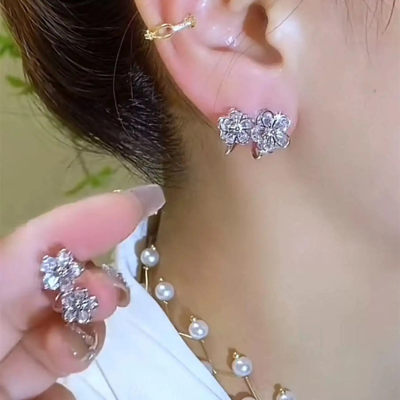 Blue Crystal Flower Cluster Stud Earrings