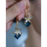 Blue Crystal Flower Earrings