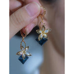 Blue Crystal Flower Earrings