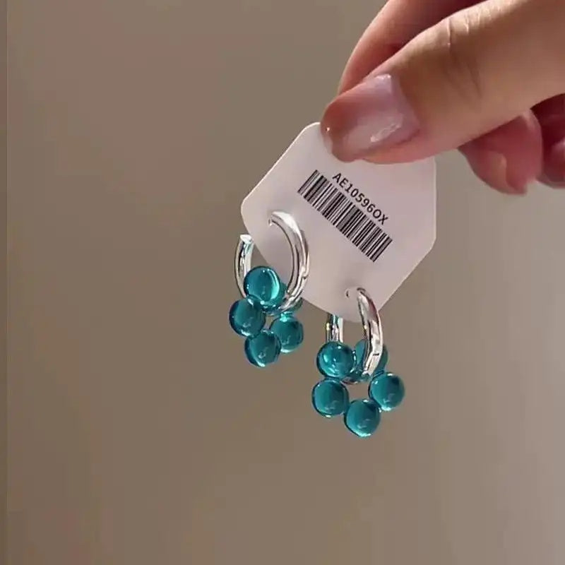Blue Crystal Flower Korean Charming Hoop Earrings