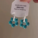 Blue Crystal Flower Korean Charming Hoop Earrings