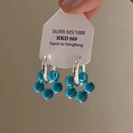Blue Crystal Flower Korean Charming Hoop Earrings