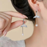 Blue Crystal Mermaid Tail Pearl Drop Earrings