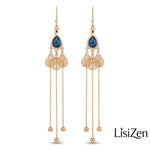 Blue Crystal Peacock Long Phoenix Drop Earrings