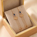 Blue Crystal Peacock Long Phoenix Drop Earrings