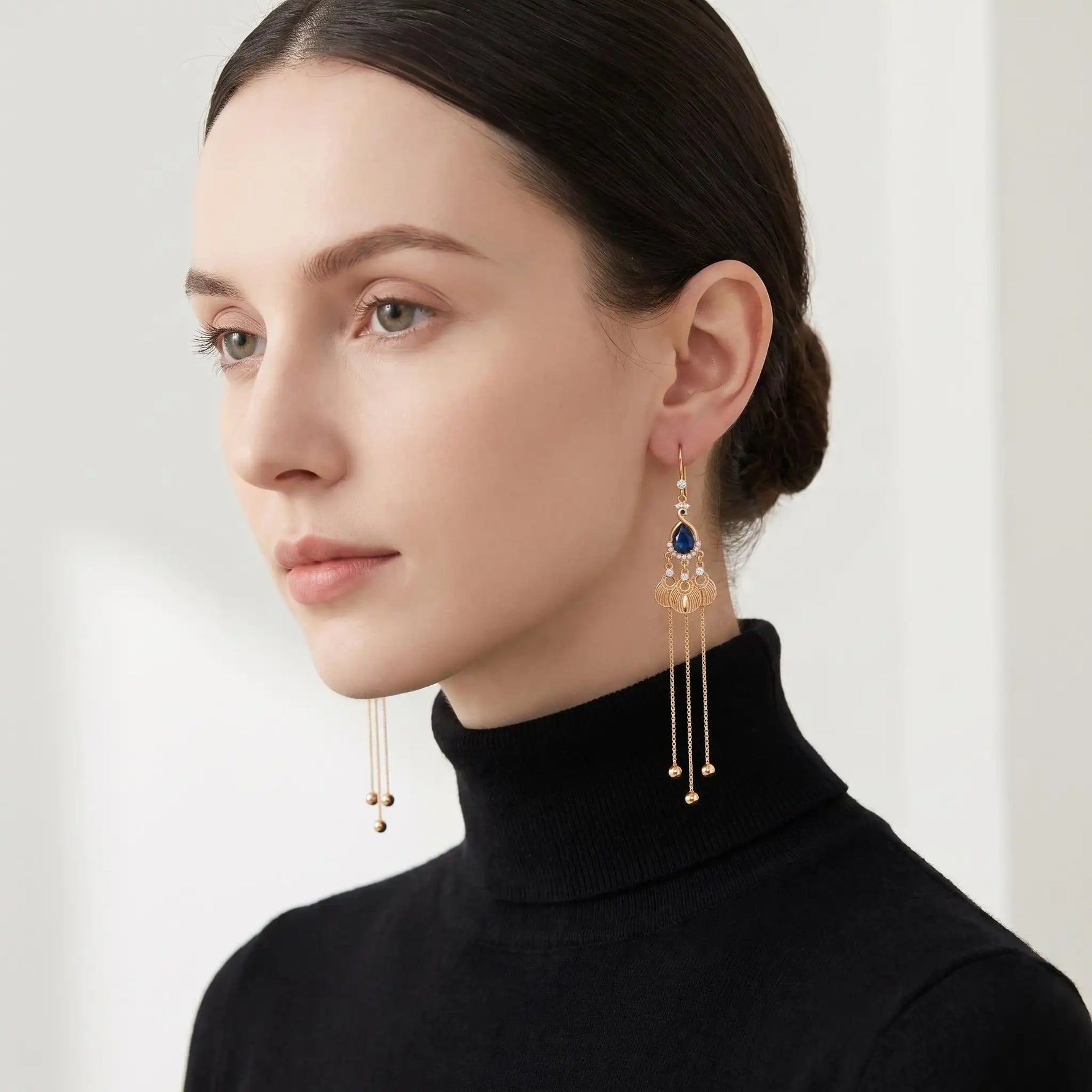 Blue Crystal Peacock Long Phoenix Drop Earrings