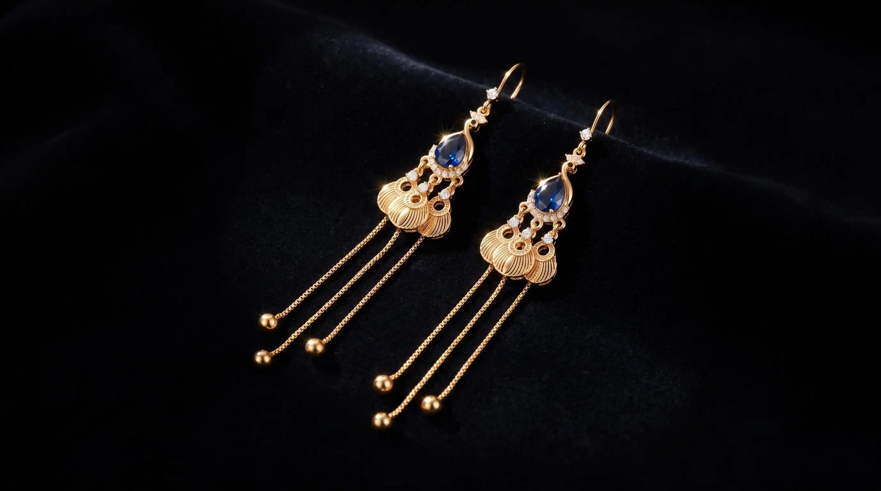 Blue Crystal Peacock Long Phoenix Drop Earrings