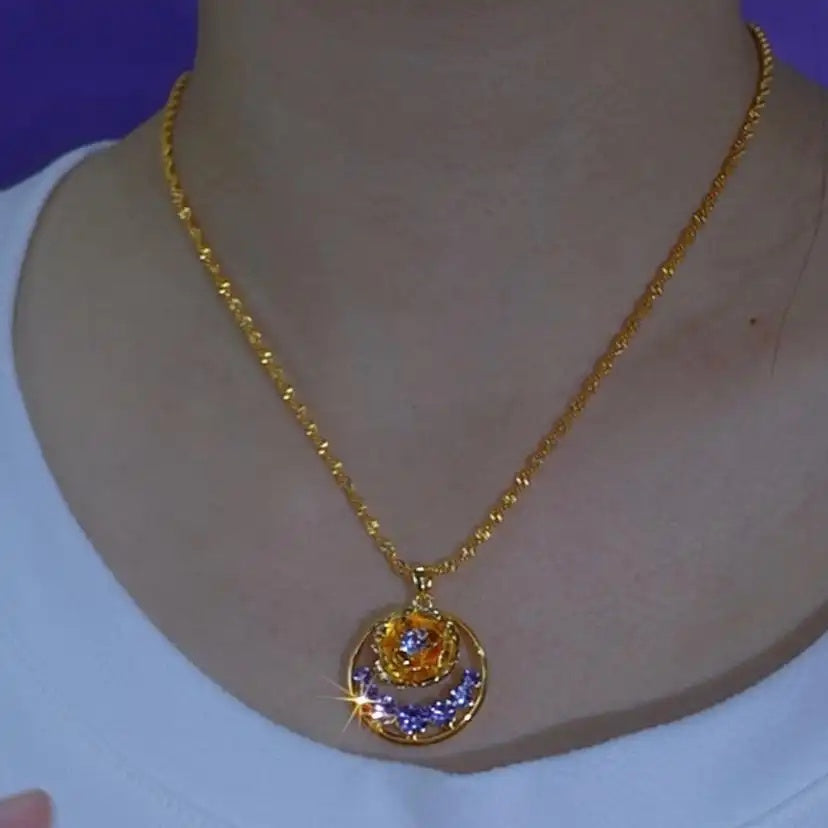 Blue Crystal Rose Pendant Necklace