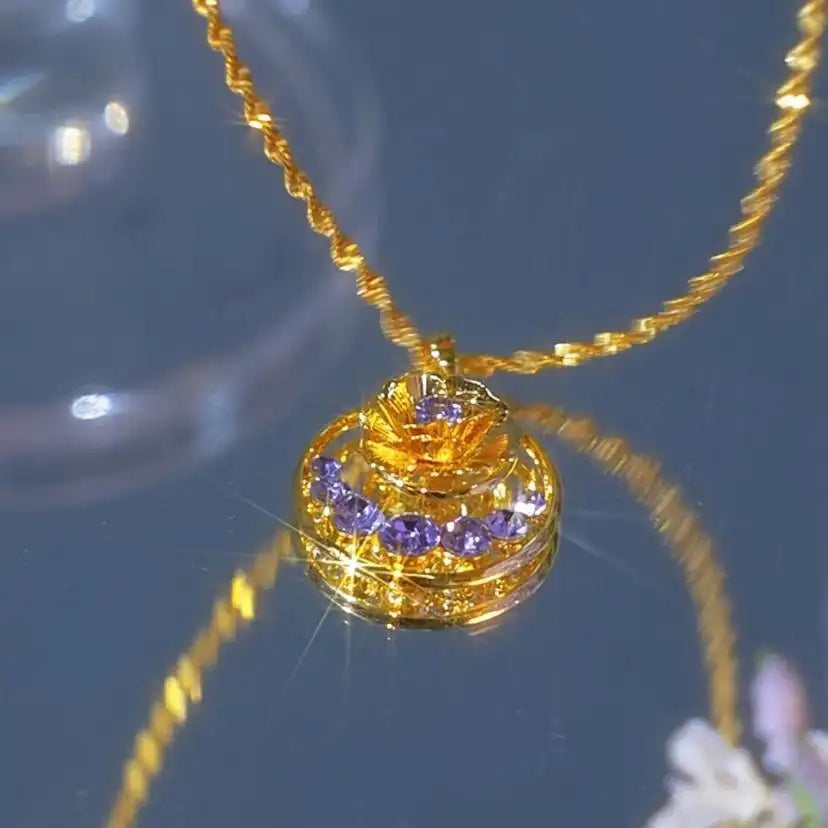 Blue Crystal Rose Pendant Necklace