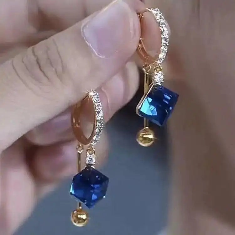 Blue Crystal Square Ear Cuffs
