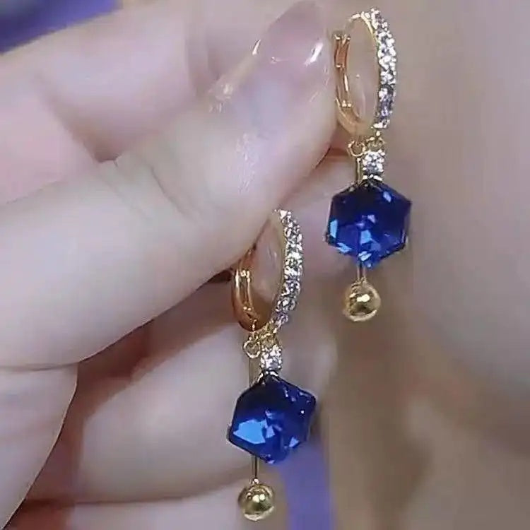 Blue Crystal Square Ear Cuffs