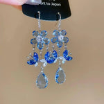 Blue Crystal Teardrop Tassel Drop Earrings