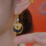 Blue Enamel Round Drop Earrings