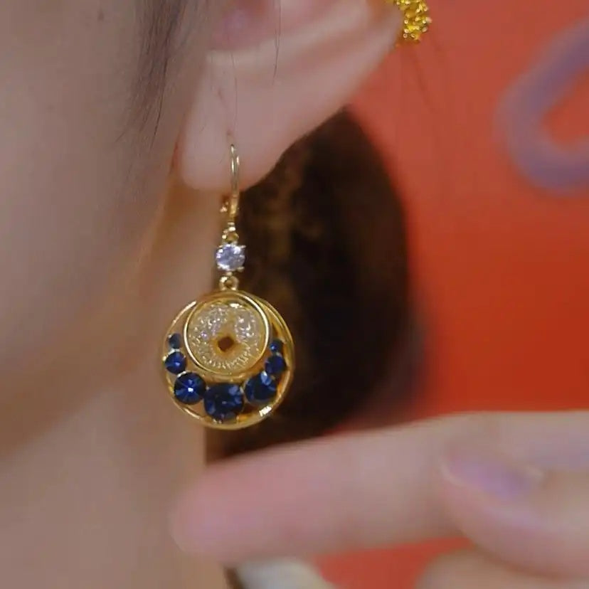 Blue Enamel Round Drop Earrings