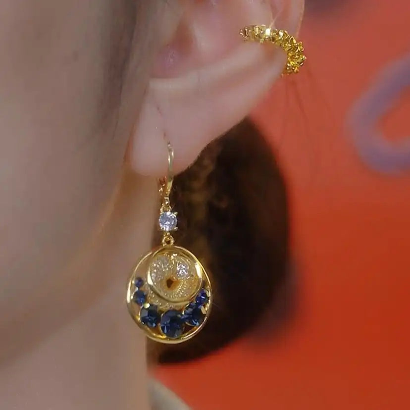 Blue Enamel Round Drop Earrings