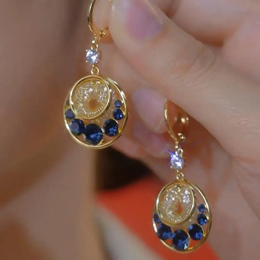 Blue Enamel Round Drop Earrings