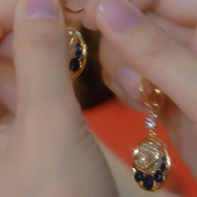 Blue Enamel Round Drop Earrings