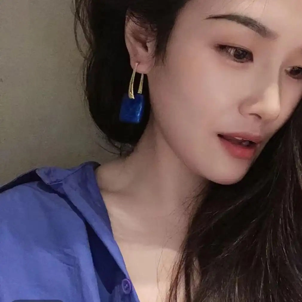 Blue Geometric Three-Dimensional Earrings