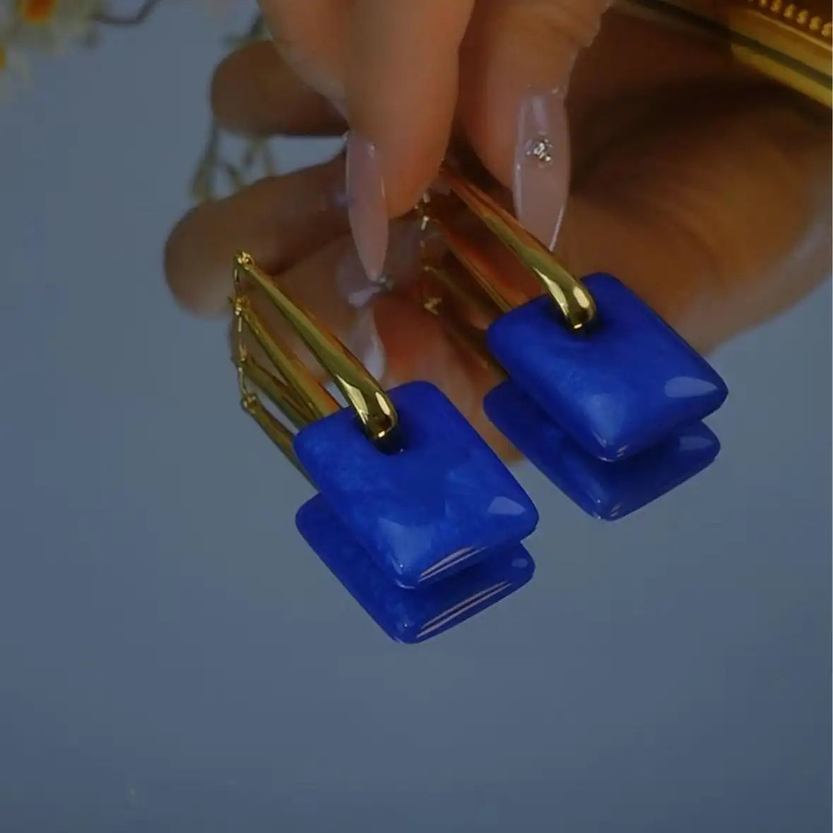 Blue Geometric Three-Dimensional Earrings
