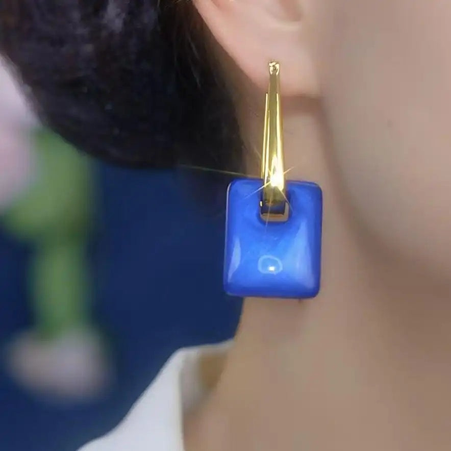 Blue Geometric Three-Dimensional Earrings