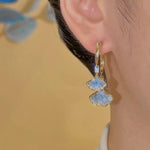 Blue Ginkgo Leaf Crystal Stud Earrings