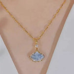 Blue Ginkgo Leaf Pendant Necklace