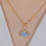 Blue Ginkgo Leaf Pendant Necklace