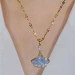 Blue Ginkgo Leaf Pendant Necklace