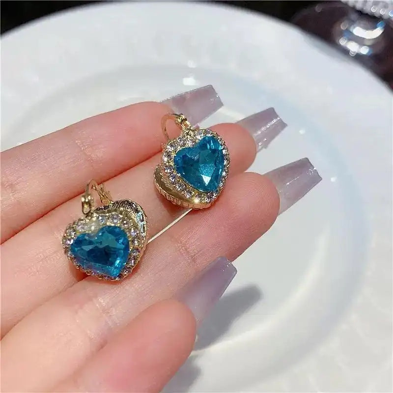 Blue Heart Crystal Cat Eye Earrings