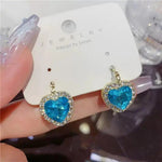 Blue Heart Crystal Cat Eye Earrings