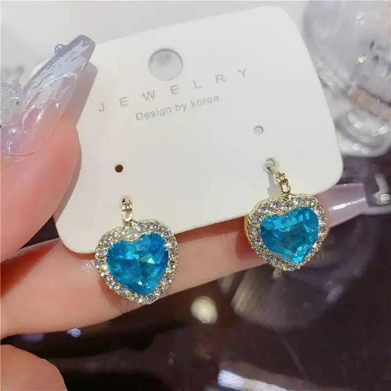 Blue Heart Crystal Cat Eye Earrings