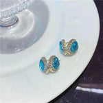 Blue Heart Crystal Cat Eye Earrings