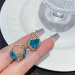 Blue Heart Crystal Cat Eye Earrings