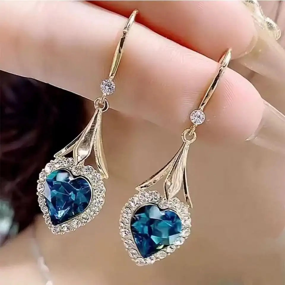 Blue Heart Drop Earrings