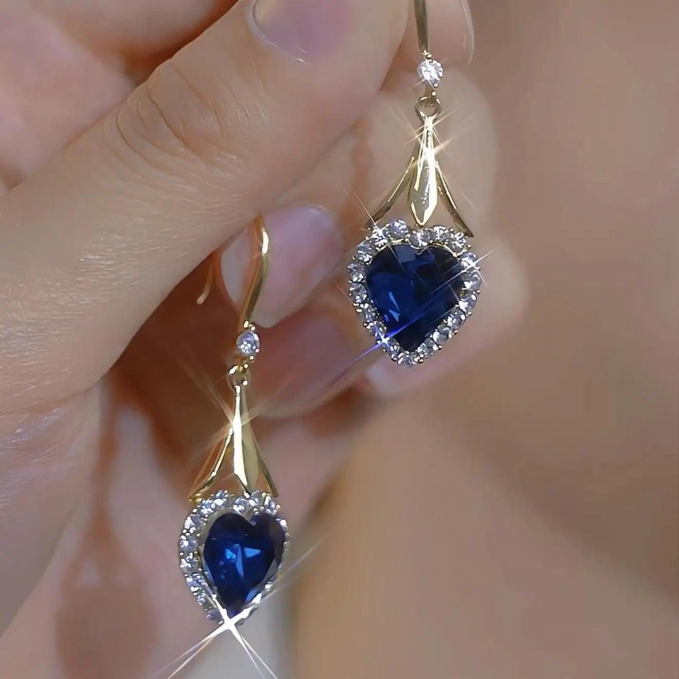 Blue Heart Drop Earrings