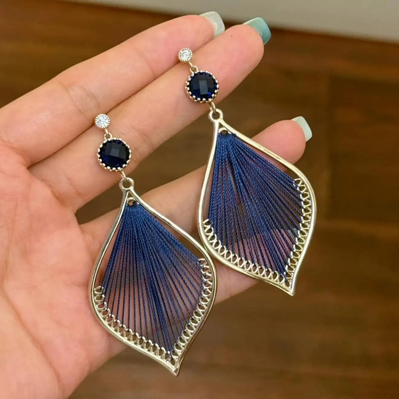 Blue Peacock Drop Earrings