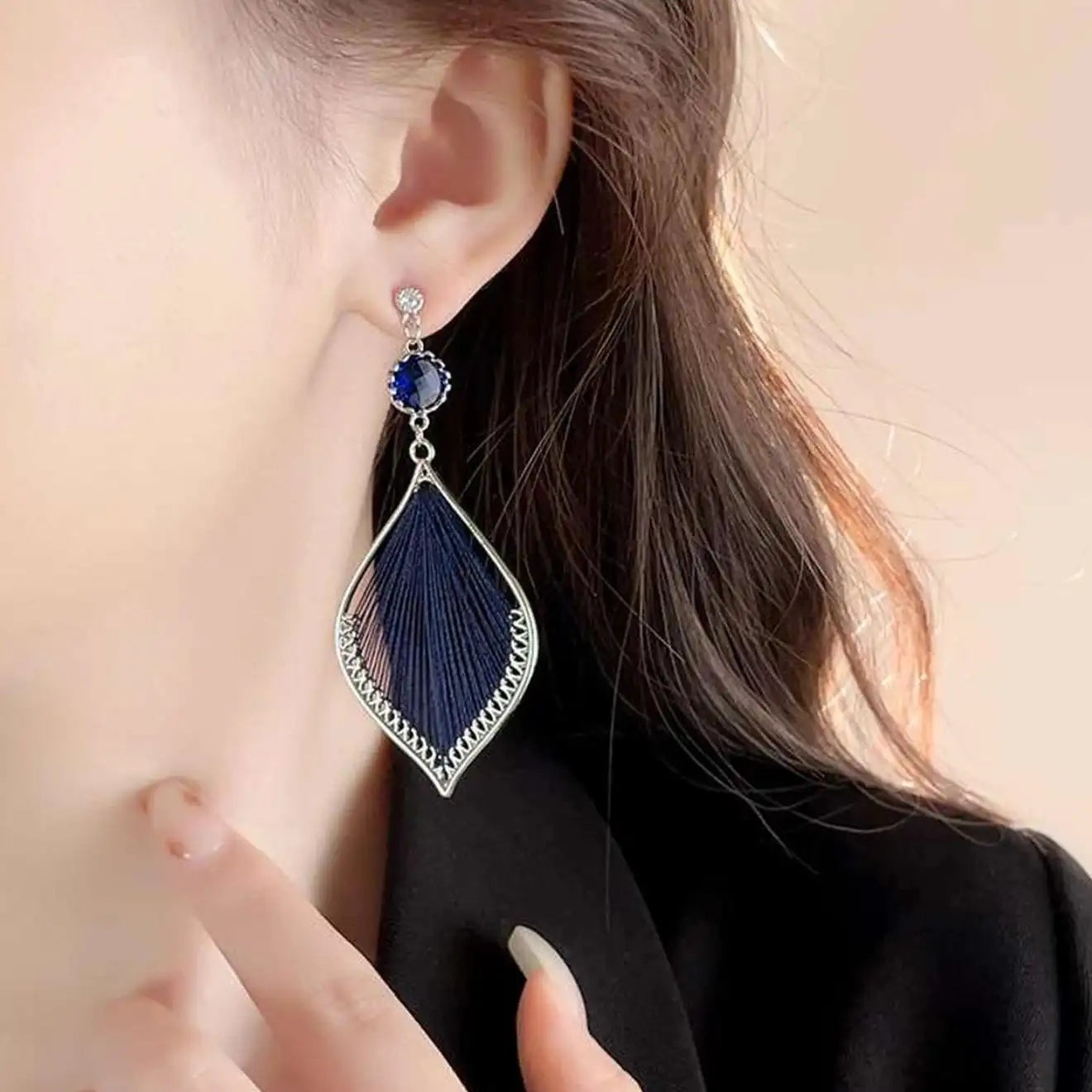 Blue Peacock Drop Earrings