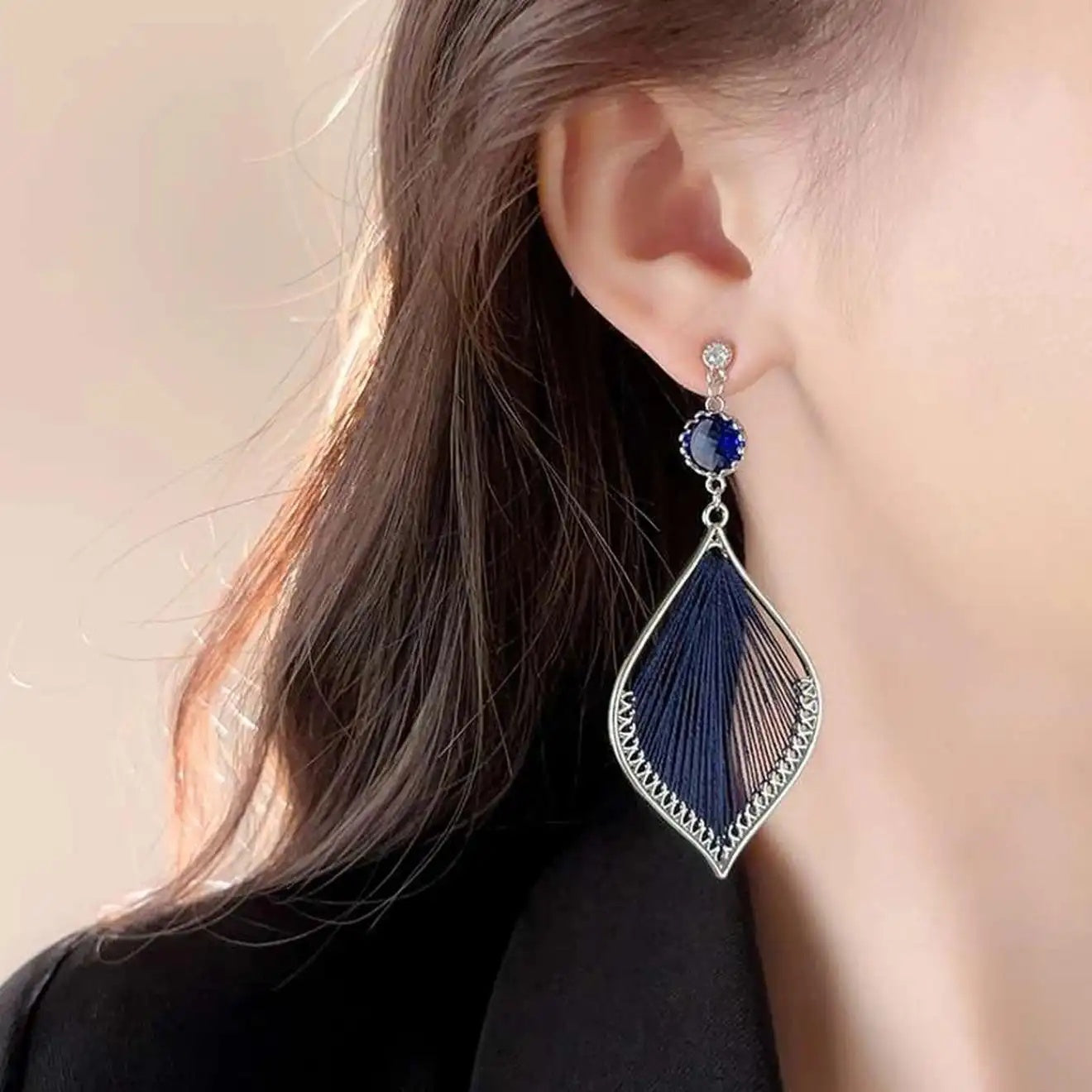 Blue Peacock Drop Earrings