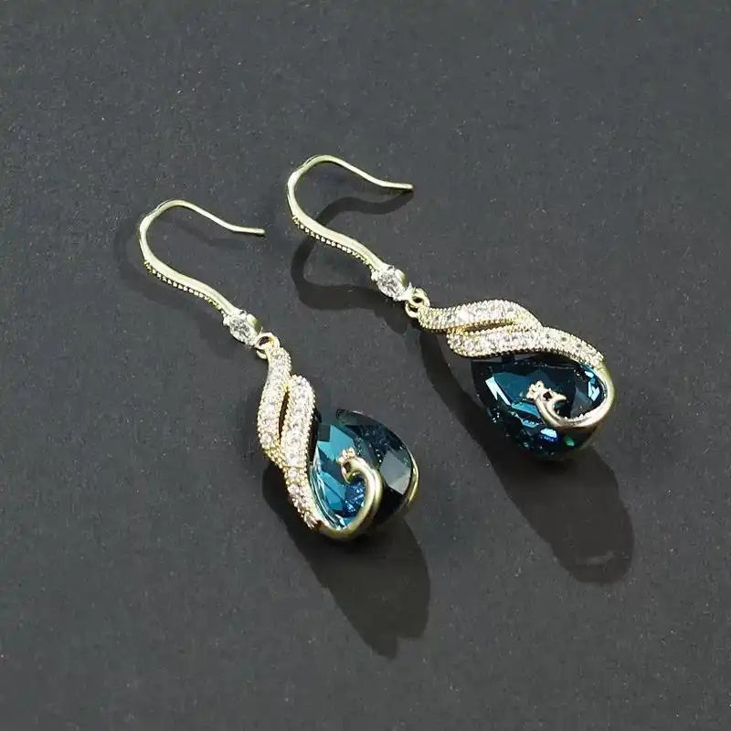 Blue Peacock Phoenix Dance Crystal Earrings