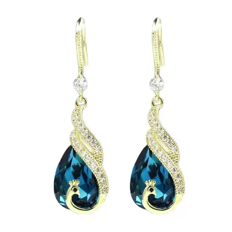 Blue Peacock Phoenix Dance Crystal Earrings