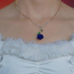 Blue Retro Rose Flower Necklace