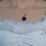 Blue Retro Rose Flower Necklace