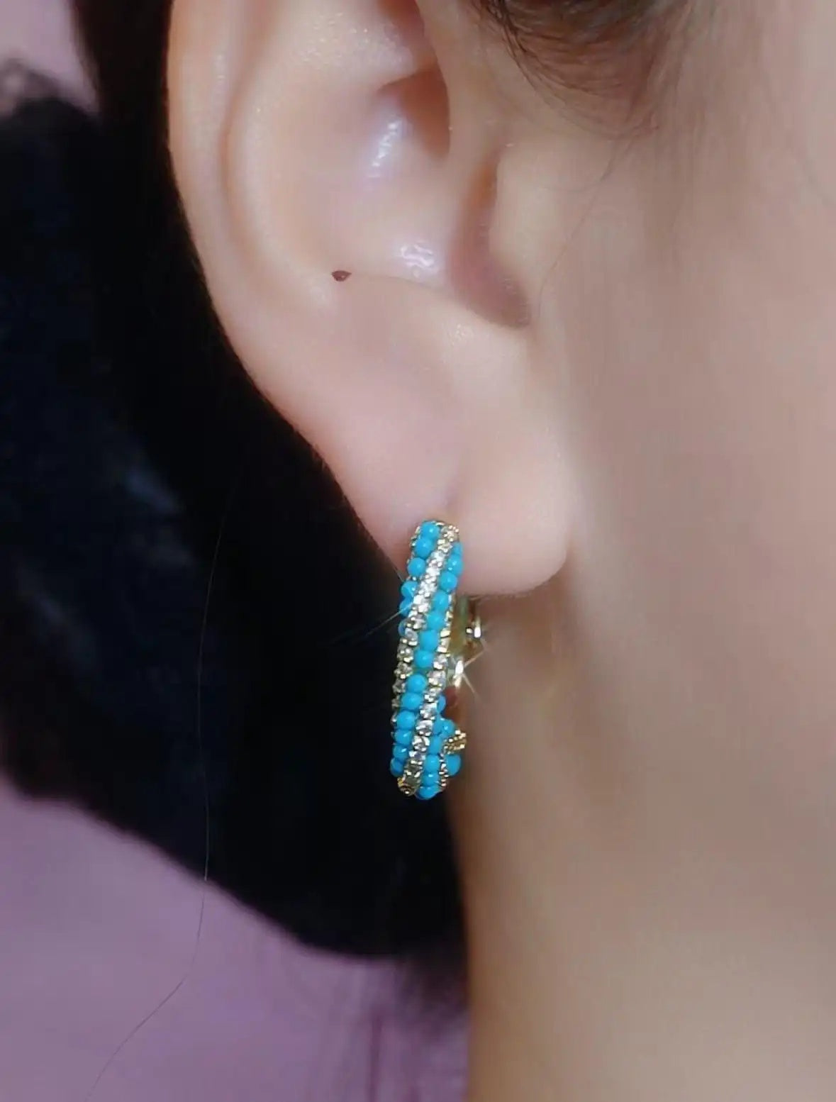 Blue Rhyme Crystal Round Clip-On Earrings