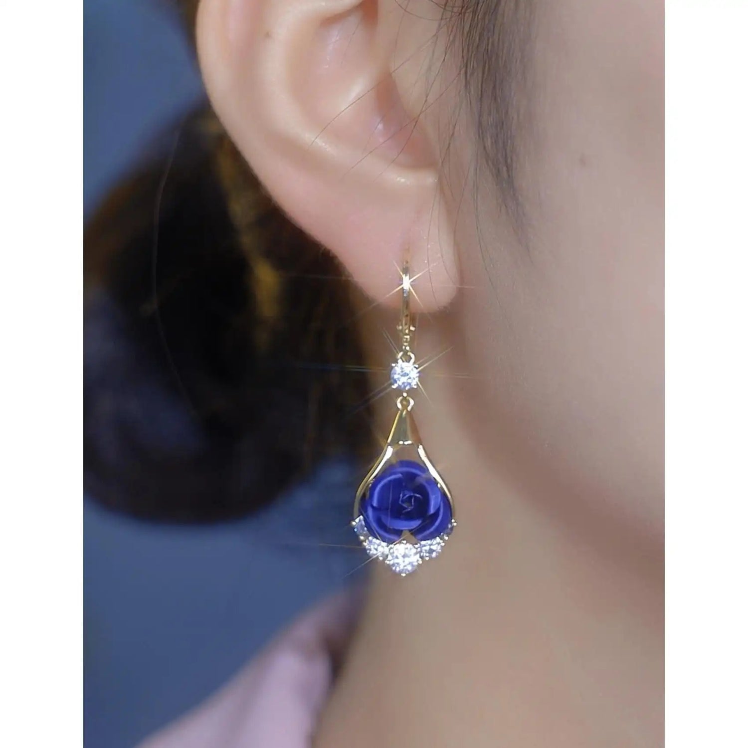 Blue Rose Crystal Ear Cuffs