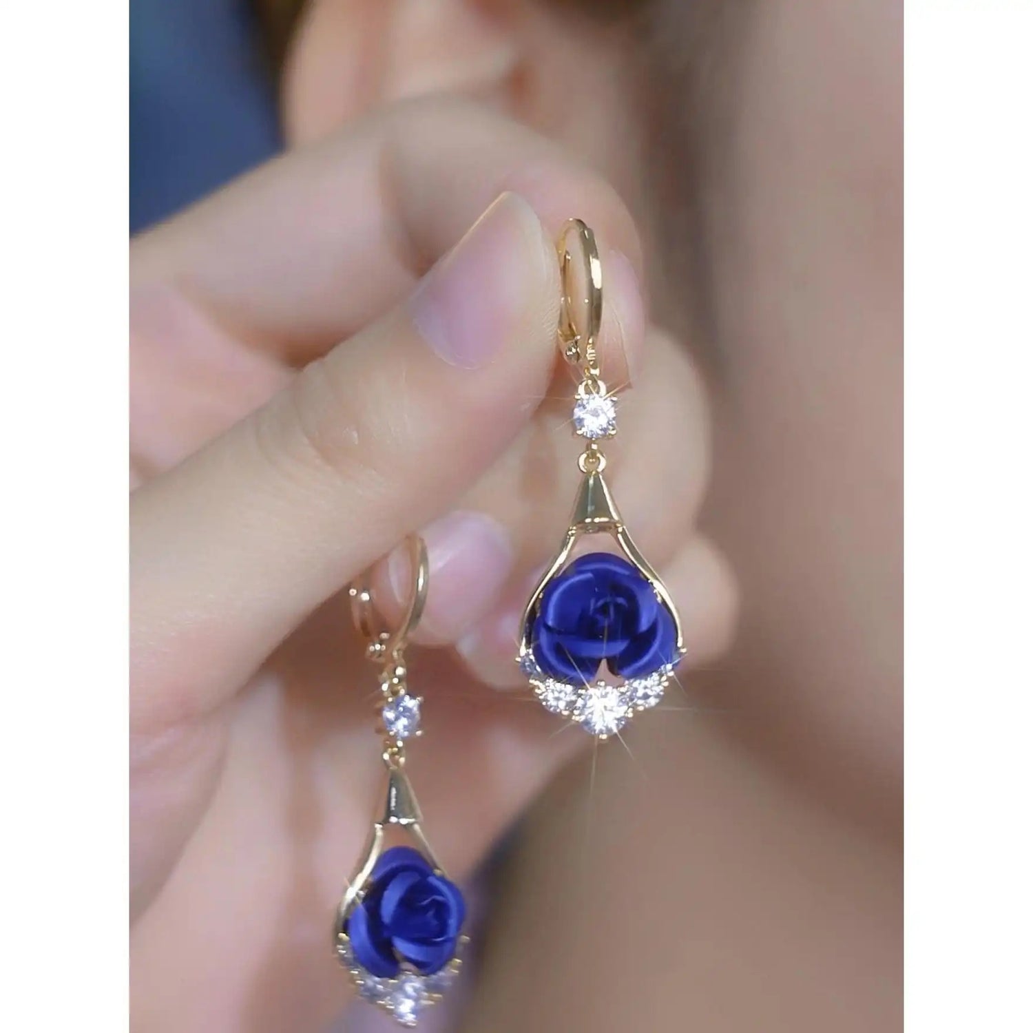 Blue Rose Crystal Ear Cuffs
