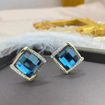 Blue Square Crystal Earrings