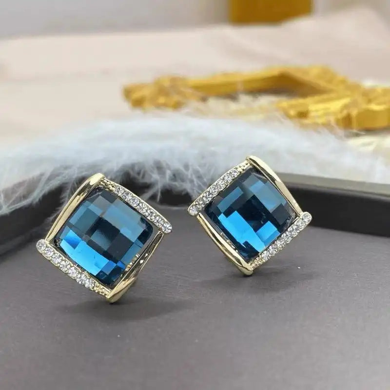 Blue Square Crystal Earrings